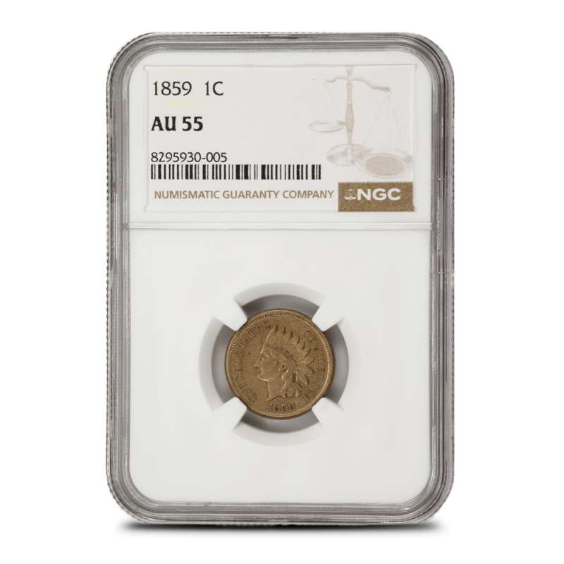 1859年 ！アメリカ！ インディアンヘッド 【初年度】【ノーシルド】 1859 Indian Head Cent NGC AU55 (Type 1, No Shield) l JM Bullion™
