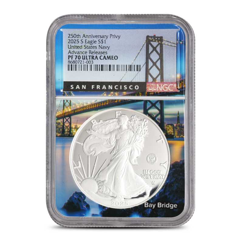 2025-S 1 oz Proof Navy Privy American Silver Eagle Coin NGC PF70