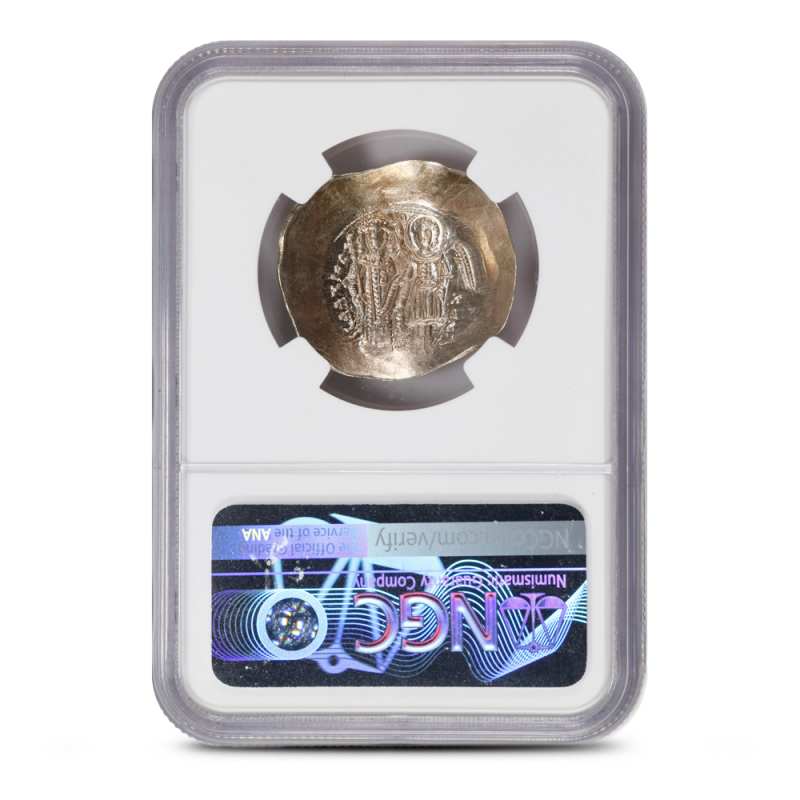 Byzantine Empire Isaac II, AD 1185-1195 EL Aspron Trachy NGC MS l