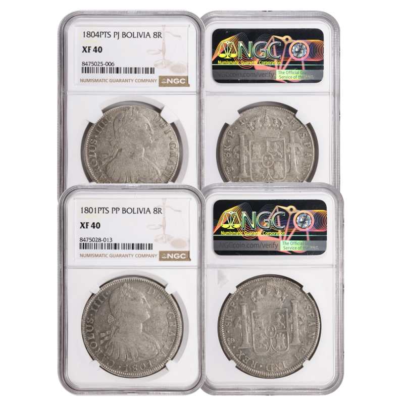 1788 – 1808 8 Reales Bolivian Silver Spanish Pillar Dollar NGC