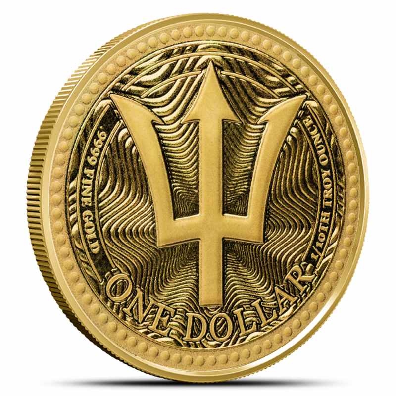 【tomoe】クリスタルトーンズ社Ocean Gold 10インチB+15 2025 1/10 oz Barbados Gold Trident Coin (BU) l JM Bullion™