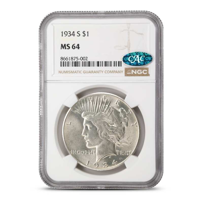 1934-S Peace Silver Dollar NGC MS64 CAC l JM Bullion™