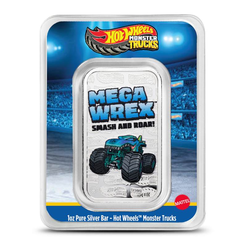 1 oz Colorized Hot Wheels Monster Trucks Mega Wrex Silver Bar l JM