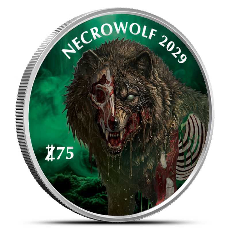 1 oz Colorized Zombucks World Necrowolf Silver Round (New) l JM