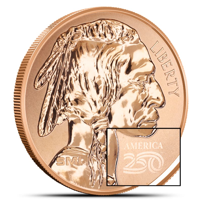 1 oz Reverse Proof Sunshine Buffalo Copper Round America250 Privy
