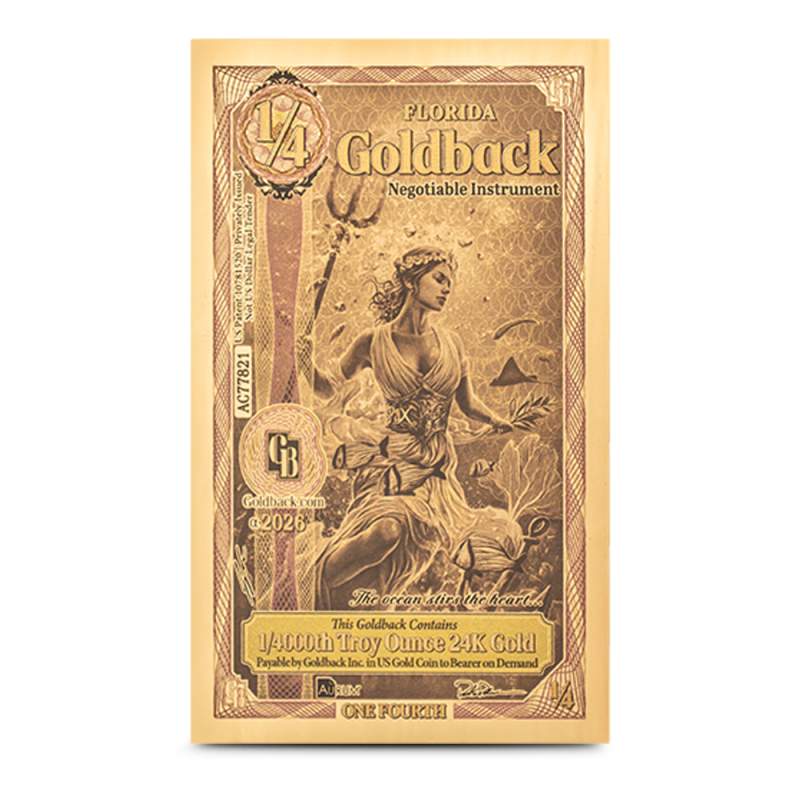 高い？、純金だから♪☆☆フロリダ地域純金ノートGoldBack5 ☆☆１５５mg 1/4 Florida Goldback Gold Note (100 Pack, New) l JM Bullion™