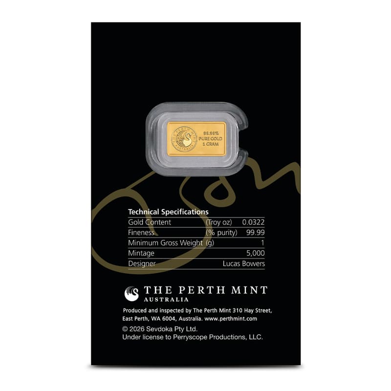 1 Gram Perth Mint Bon Scott 80th Anniversary Gold Bar l JM Bullion™