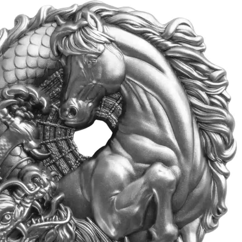 2026 3 oz Antique Samoa Silver Figure 8 Dragon and Horse Coin l JM