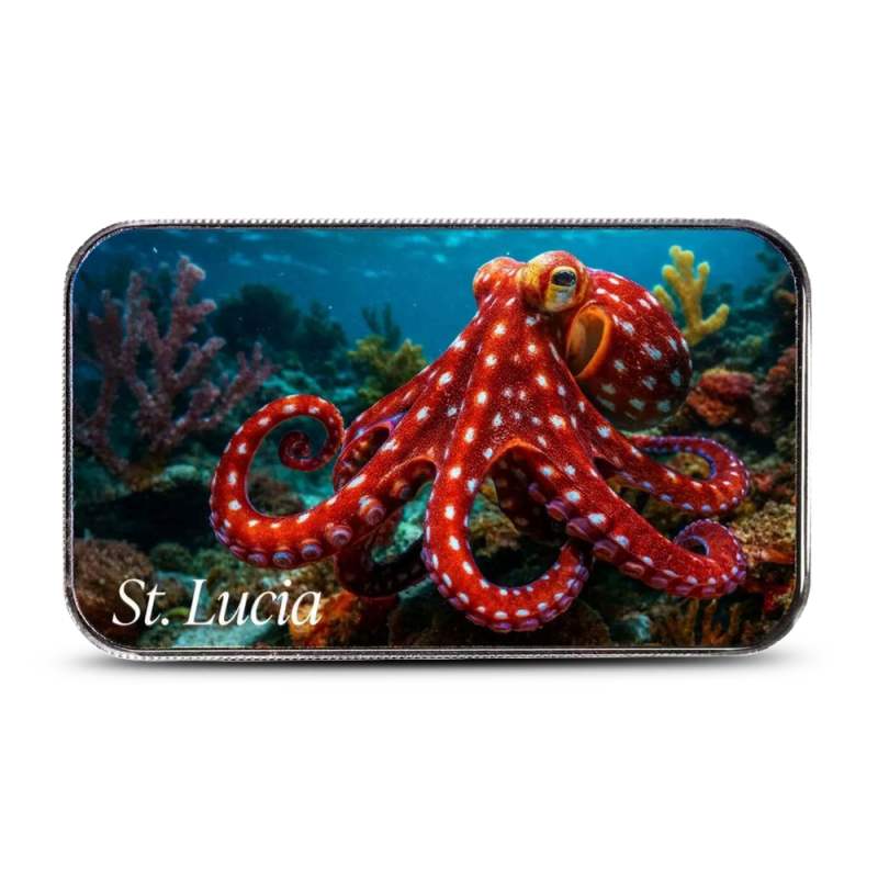 2025 1 oz Colorized EC8 St. Lucia Caribbean Reef Octopus Silver