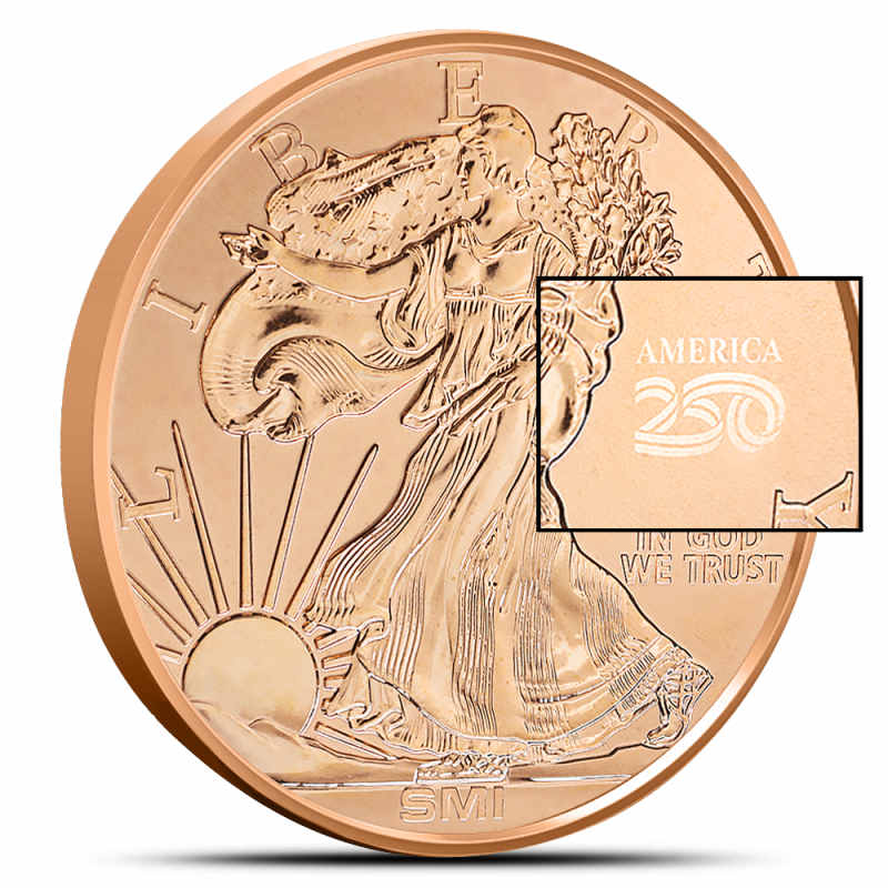 1 oz Reverse Proof Sunshine Walking Liberty Copper Round