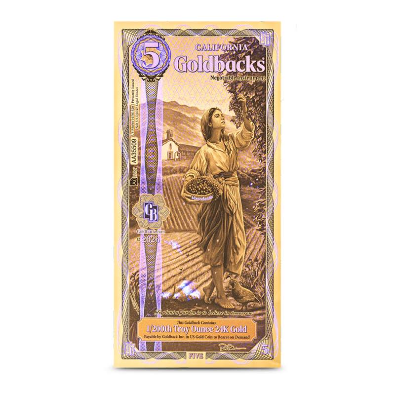 高い？、純金だから♪☆☆フロリダ地域純金ノートGoldBack5 ☆☆１５５mg 5 California Goldback Gold Notes (New) l JM Bullion™
