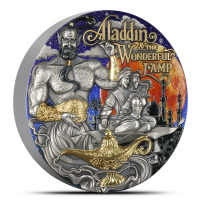 2025 2 oz Antique Colorized Niue Silver Aladdin and the Wonderful Lamp Coin (Box + CoA)