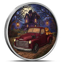 1 oz Colorized Vintage Truck Haunted House Silver Round (New, Capsule)