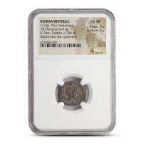 Roman Republic L.Calp. Piso Caesoninus AR Denarius NGC Ch XF