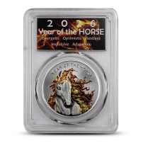 1 oz Reverse Proof Colorized Sunshine Lunar Horse Silver Round (New, Acrylic Slab)