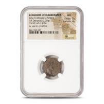 Juba II + Cleopatra Selene AR Denarius NGC AU 5/5 4/5