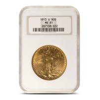 1913-S $20 Saint Gaudens Gold Double Eagle Coin NGC MS61