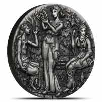2025 2 oz Antique Tuvalu Silver Fate The Moirai Coin (Box + CoA, High Relief)