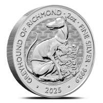 2025 2 oz British Silver Tudor Beasts Greyhound of Richmond Coin (BU)