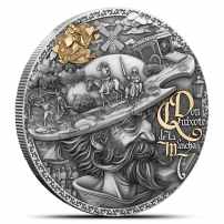 2024 2 oz Antique Silver Niue Don Quixote De La Mancha Coin (Box + CoA, Gilded)