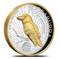 2025 2 oz Proof Australian Silver Kookaburra Coin (Gilded, Box + CoA)