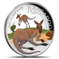 2025 1 oz Proof Colorized Australian Silver Kangaroo Coin (High Relief, Box + CoA)
