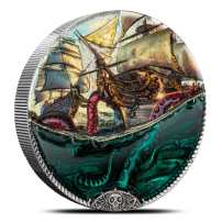 2025 3 oz Antique Cook Islands Silver Underwater Fantasy Sea Monster Coin