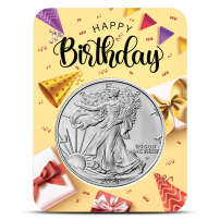 2025 1 oz American Silver Eagle Coin (BU, Yellow Happy Birthday Card)
