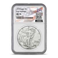 2025 1 oz American Silver Eagle Coin NGC MS70 ER - JM Bullion Flag Label