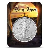 2025 1 oz American Silver Eagle Coin (BU, He is Risen Card)