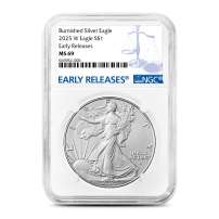 2025-W 1 oz Burnished American Silver Eagle Coin NGC MS69 ER