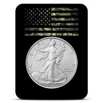 2025 1 oz American Silver Eagle Coin (BU, Black Camo American Flag Card)