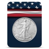2025 1 oz American Silver Eagle Coin (BU, Blue American Flag Card)
