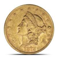 Pre-33 $20 Liberty Gold Double Eagle Coin (Type 2, 1866-1876, AU)