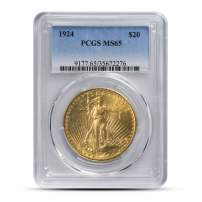 1924 $20 Saint Gaudens Gold Double Eagle Coin PCGS MS65