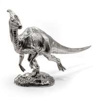 8 oz Antique Finish Parasaurolophus Silver Statue (New, Box + CoA)