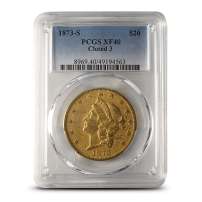 1873-S Pre-33 $20 Liberty Gold Double Eagle Coin Closed 3 PCGS XF40