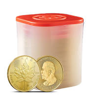 2025 1 oz Canadian Gold Maple Leaf Tube (10 Coins, BU)