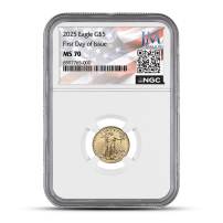 2025 1/10 oz American Gold Eagle Coin NGC MS70 FDOI - JM Bullion Flag Label