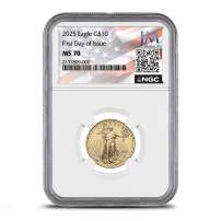 2025 1/4 oz American Gold Eagle Coin NGC MS70 FDOI - JM Bullion Flag Label
