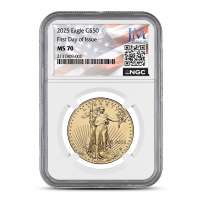 2025 1 oz American Gold Eagle Coin NGC MS70 FDOI - JM Bullion Flag Label