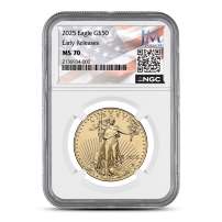 2025 1 oz American Gold Eagle Coin NGC MS70 ER - JM Bullion Flag Label