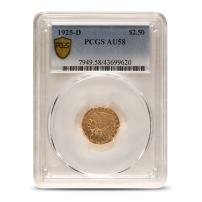 Pre-33 $2.50 Indian Gold Quarter Eagle Coin AU58 (PCGS or NGC)
