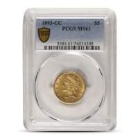 1893-CC $5 Liberty Gold Half Eagle Coin PCGS MS61