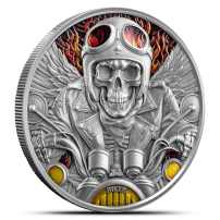 2024 1 oz Antique Colorized Republic of Ghana Silver Biker Memento Mori Coin (Box + COA)