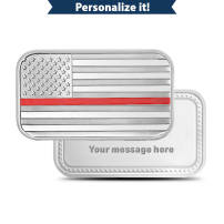 1 oz Silver Engravable Firefighter Flag Bar (New w/Gift Box)