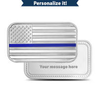 1 oz Silver Engravable Police Flag Bar (New w/Gift Box)