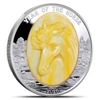 2026 5 oz Proof Solomon Islands Silver Mother of Pearl Year of the Horse Coin (Box + CoA)
