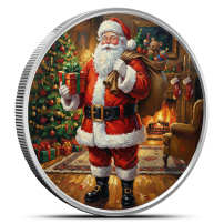 1 oz Colorized Santa Living Room Silver Round (New, Capsule)