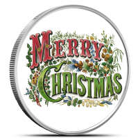1 oz Colorized Vintage Merry Christmas Silver Round (New, Capsule)
